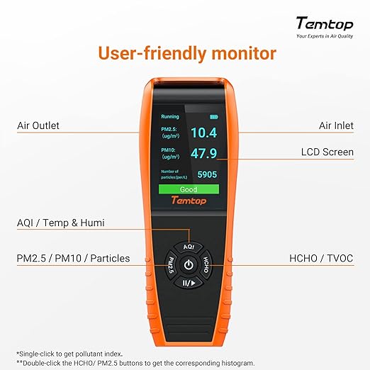 Temtop Air Quality Monitor PM2.5 PM10 Particle Counter, Formaldehyde, Temperature, Humidity, TVOC AQI Tester for Indoor/Outdoor Air Pollution Detection w/Data Export - Image 7