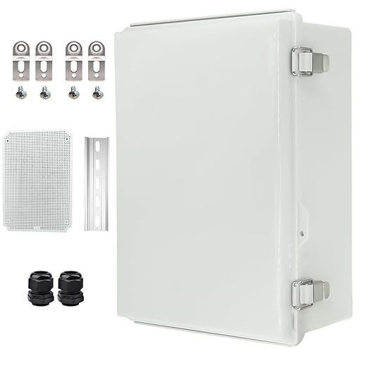 Waterproof Electrical Box with Mounting Plate, IP67 Junction Box Stainless Steel Latch Hinged Grey Cover Project Enclosure with Wall Bracket and 2 Glands 14" x 10" x 6" by YETLEBOX