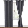 Hiasan Grommet Blackout Curtains for Bedroom, 42 x 84 Inches Long - Thermal Insulated & Light Blocking Window Curtains for Living Room, 2 Drape Panels Sewn with Tiebacks, Dark Grey by Hiasan