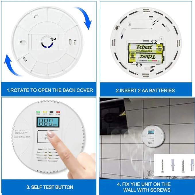 Carbon Monoxide Detector, VzmcovCO Monitor Powered by AA Battery (not Included), with LCD Digital Display, Used for Voice Alarm in Home Office, Hotel Garage, Kitchen, Bedroom, Living Room (1Pack) - Image 3
