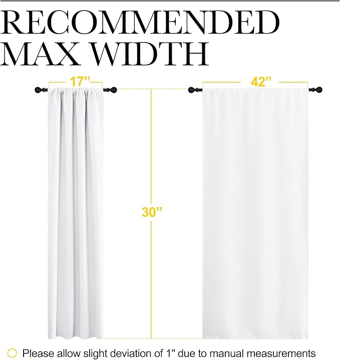 NICETOWN 2 Panels Blackout Curtains, Rod Pocket Thermal Insulated Drapes for Kitchen, Heavy Duty Small Window Treatment for Dorm Room, Studio Apartment, Basement (Pure White, W42 x L30) - Image 6
