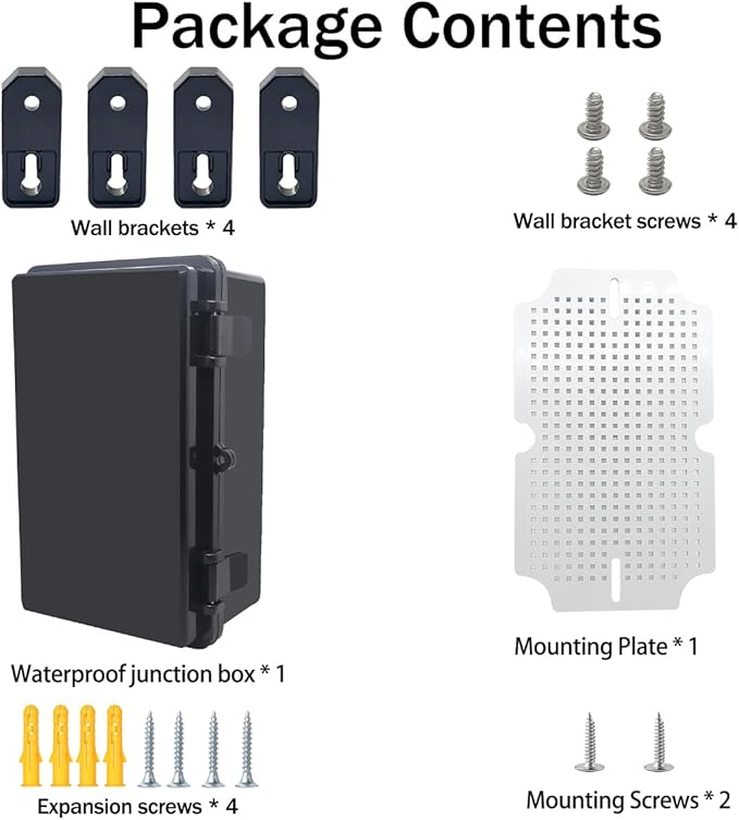 Junction Box, Hinged Black Cover IP67 Waterproof ABS Project Box with Mounting Plate Electrical Box Enclosure with Wall Bracket 10.2 x 6.3 x 4.3inch(260x160x110mm) - Image 6