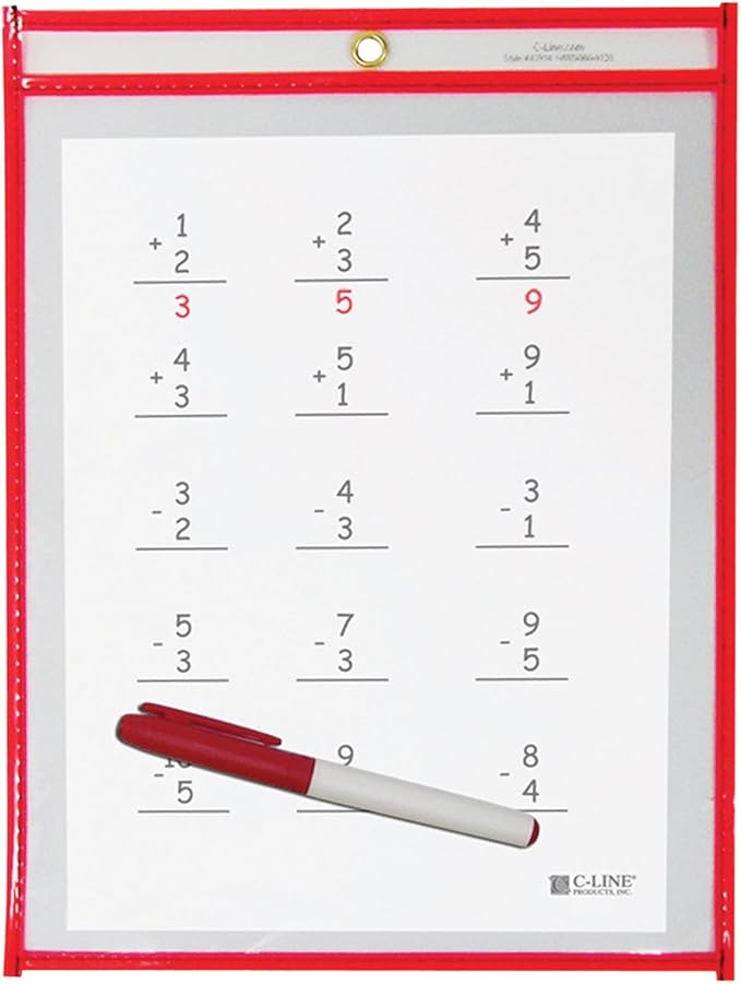 C-Line Reusable Dry Erase Pockets, 9 x 12 Inches, Red(40814-30) by C-Line