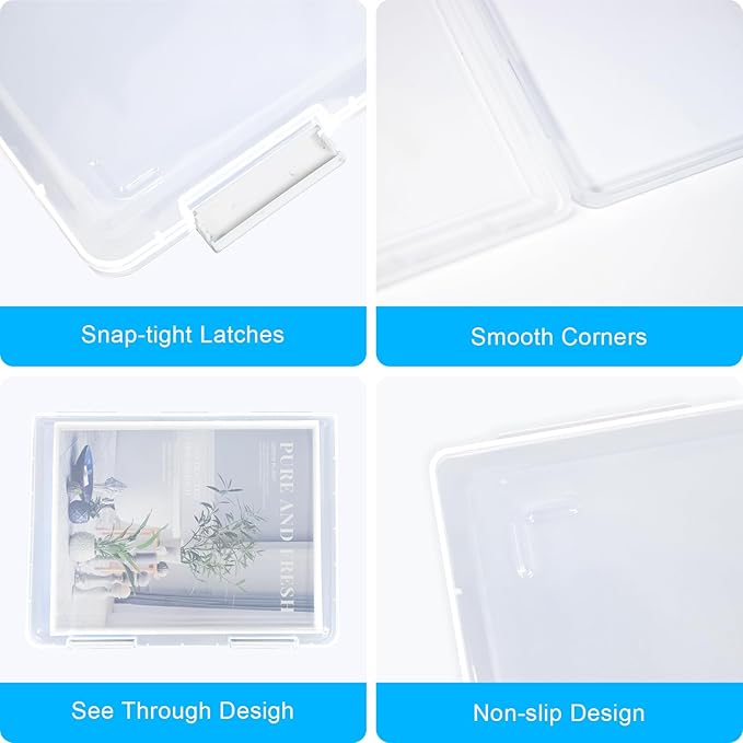 SAYEEC Portable Project Case A4 Plastic Transparent File Storage Box for 8.5"x11" Paper Slim Photo Art Craft Storage Container Scrapbook Document Organizer Magazine Protector for Office School (White) - Image 3