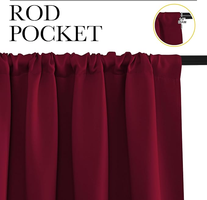 NICETOWN Blackout Curtains for Bedroom, Blackout Curtain Panels, Wine Red, 1 Pair, 42 by 45-inch, Window Treatment Energy Saving Thermal Insulated Solid Rod Pocket Blackout Drapes/Draperies - Image 2