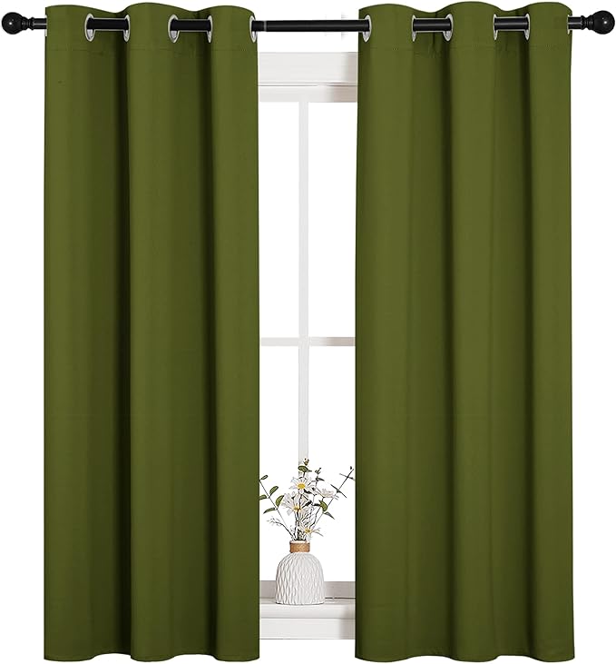 NICETOWN Window Curtain Panels, Christmas Window Decoration Thermal Insulated Solid Grommet Blackout Draperies/Drapes for Bedroom (1 Pair, 34 by 54-inch, Olive Green) - Image 4