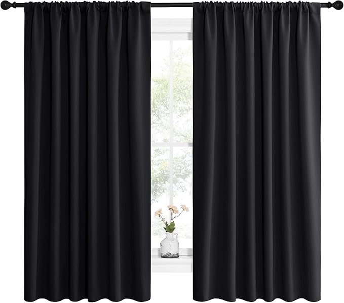 NICETOWN Halloween Black Blackout Curtain Blinds - Solid Thermal Insulated Window Treatment Blackout Drapes for Bedroom (2 Panels, 62 inches Wide by 63 inches Long) - Image 2