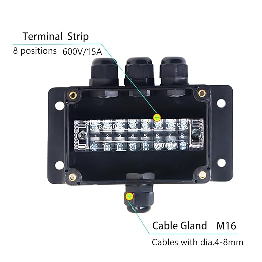 Watertight Junction Box, IP67 Waterproof Electrical Project Box with 8P 15A Barrier Terminals,1 in/3 Out Cable Glands Electronic Enclosure 3.94" x 2.68" x 1.97" - Image 2