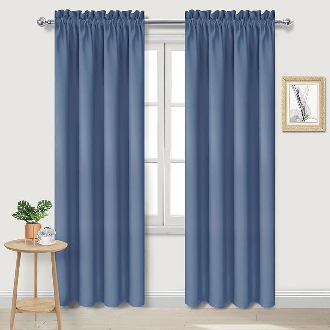 DWCN Blackout Curtains – Thermal Insulated, Energy Saving & Noise Reducing Bedroom and Living Room Curtains, Dusty Blue, W 42x L 84 Inch, Set of 2 Rod Pocket Curtain Panels by DWCN