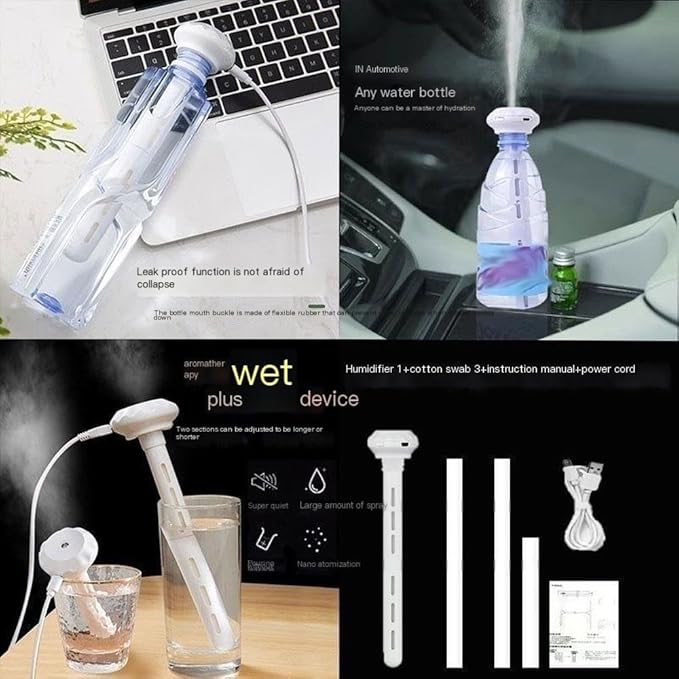 White Portable Mini Humidifier, Water bottle USB Cool Mist Small Humidifier with blue Lights.Perfect for Bedroom, Office, Plants, travel & Car(2PCS) - Image 6