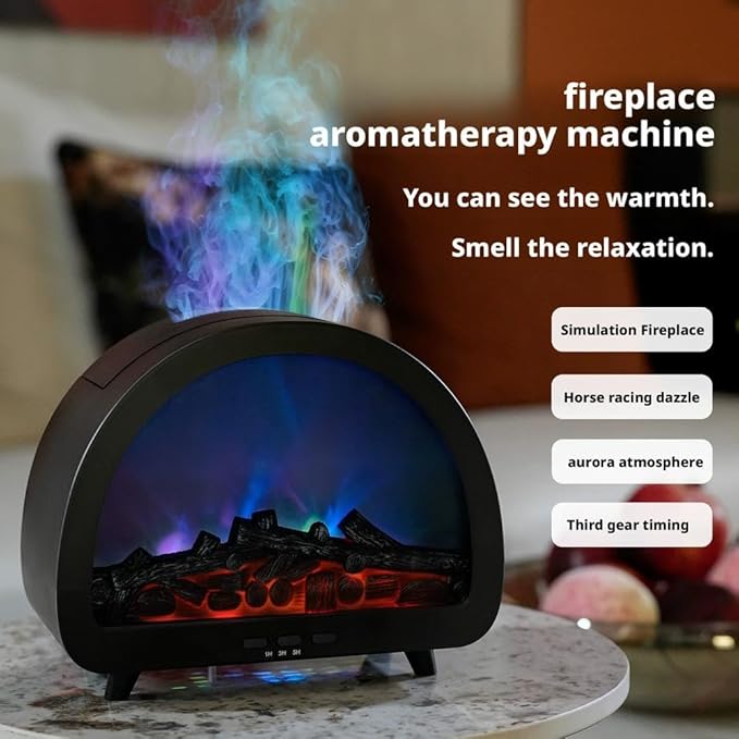 Fireplace Flame Air Diffuser Humidifier,12 Colors Aromatherapy Essential Oil Diffuser with 1H/3 H/5 H Timer,200ml Noiseless Cool Mist Ultrasonic Aroma Humidifier for Home,Bedroom,Office,Yoga (White) - Image 3