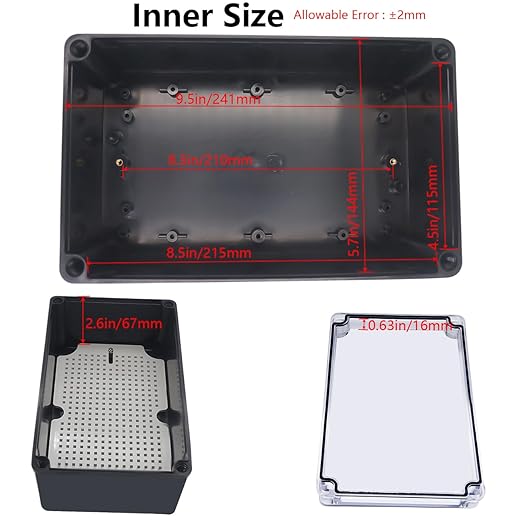 Junction Box,IP67 Waterproof ABS Black Project Box Clear Cover with Mounting Plate Electrical Box Enclosure for Outside Electronics 9.8 x 5.9 x 3.9inch(250x150x100mm) - Image 4