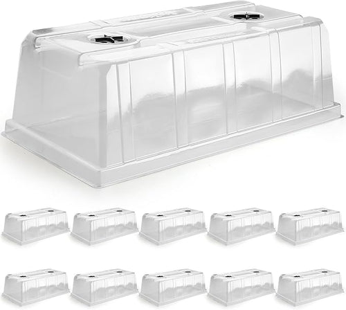 10 Pack 6.3" Tall Humidity Domes for 1020 Trays, Extra Strength Seed Starter Covers with 2 Adjustable Vents, Clear Plastic Propagation Cloning Lids for Germination & Microgreens, BPA-Free by RooTrimmer