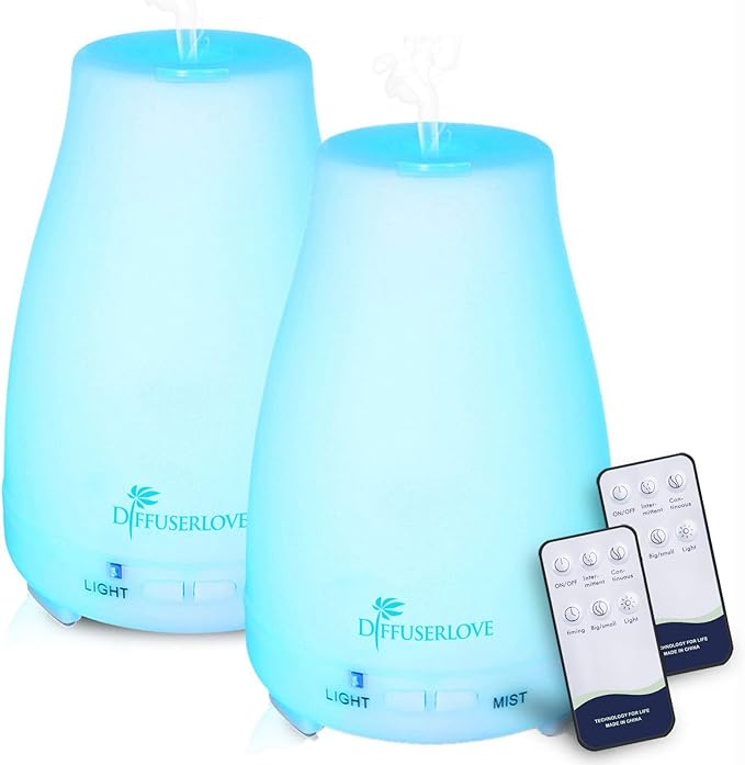 Diffuserlove Diffuser 2 Pack Essential Oil Diffuser 200ML Remote Control Ultrasonic Aromatherapy Diffuser Mist Humidifiers for Bedroom Office Yoga by Diffuserlove