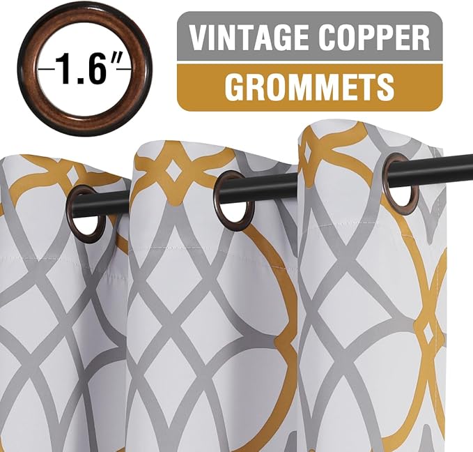H.VERSAILTEX Blackout Curtains Printed Design 108 Inch Length 2 Panels Set Thermal Insulated Curtains for Bedroom Living Room Geometric Modern Grommet Window Drapes - Mustard and Grey - Image 2