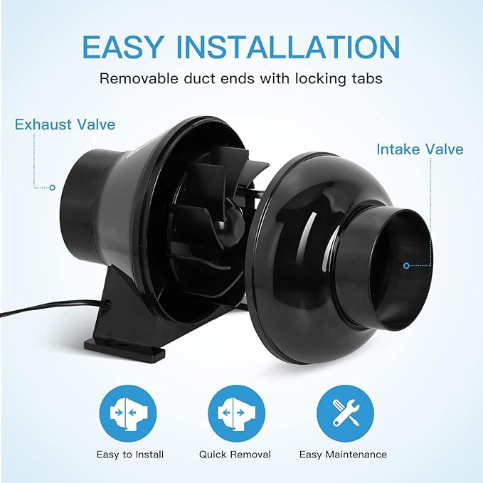 Simple Deluxe 4 Inch 195 CFM Inline Duct Ventilation Quiet Exhaust Vent Blower for HVAC Hydroponics Grow Tent, Attic, Basements or Kitchens, Upgrade Fan, Black - Image 2