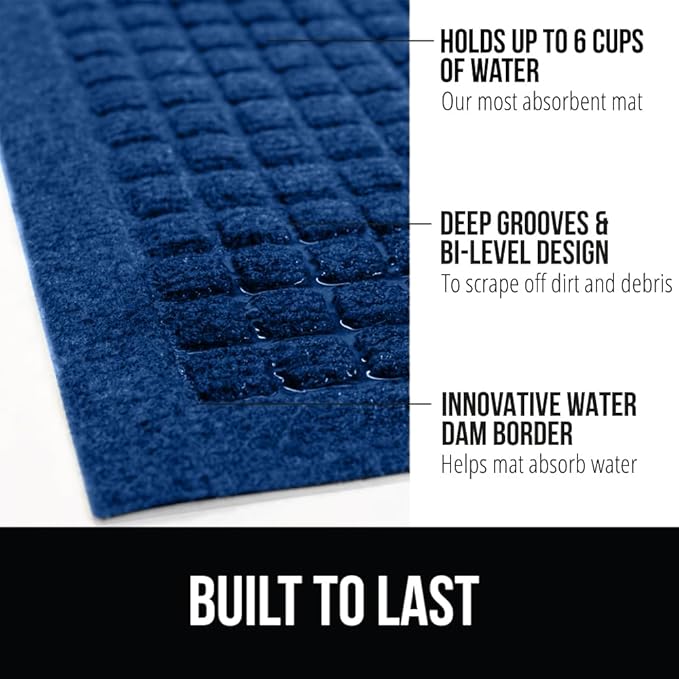GORILLA GRIP Front Door Mat, 47x35, Indoor Outdoor Ultra Absorbent HydroAbsorb Doormat, Absorbs Up to 6 Cups of Water, Stain and Fade Resistant, Rubber Backing Doormats, Captures Dirt, Blue - Image 3