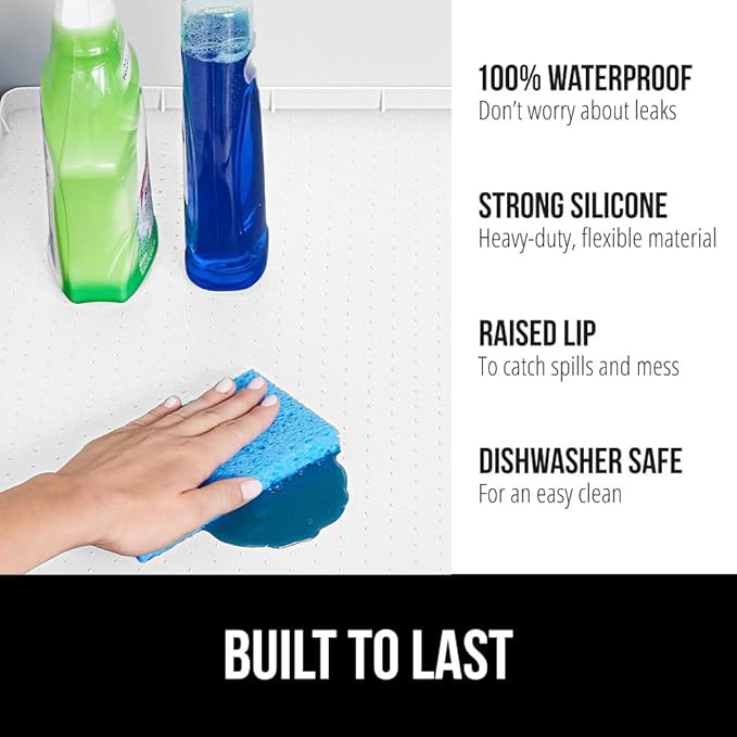 GORILLA GRIP Waterproof Silicone Under Sink Mat with Raised Lip for Kitchen and Bathroom, 28 x 22 in, Cabinet Shelf Liner Stay in Place Mats Dishwasher Safe Drawer Liner, Organizer Tray, White - Image 2