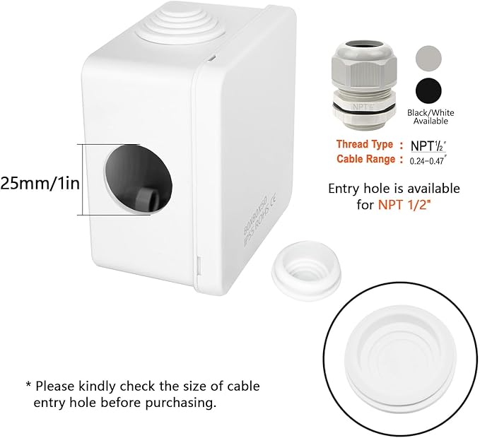 LeMotech Junction Box, ABS Plastic IP55 Water Resistant and Dustproof, Universal Electrical Enclosure, Outdoor and Indoor Project Box, 3.1" x 3.1" x 1.9", White - Image 5