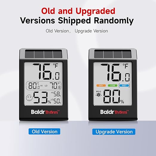 BaldrTherm Room Thermometer Indoor Humidity Meter, Solar-Powered 3.2'' Digital Temperature Sensor Monitor with 5-Comfort Indicator for Baby, Home, Office, Black, 1Pack - Image 2