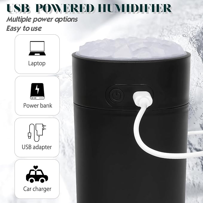 Portable Mist Humidifier Auto Shut-Off USB Powered 220ml Small Desktop Humidifiers with Colorful Light 2 Cool Spray Modes for Bedroom Office Car (Black) - Image 5