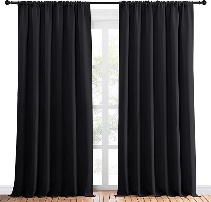 NICETOWN Black Blackout Curtain Blinds - Solid Thermal Insulated Window Treatment Blackout Drapes for Bedroom (2 Panels, 70 inches Wide by 95 inches Long) - Image 2