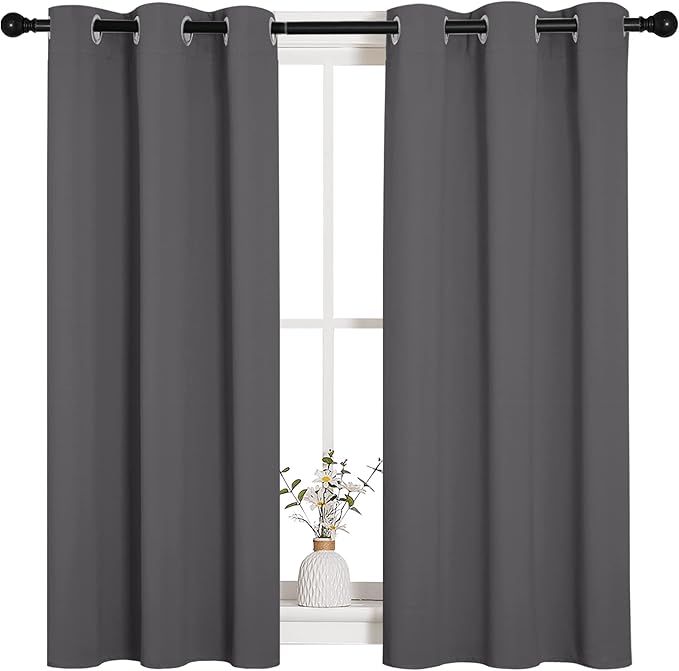 NICETOWN Grey Blackout Curtain Panels for Bedroom, Thermal Insulated Grommet Top Blackout Draperies and Drapes for Basement (2 Panels, W34 x L45-inch, Grey) by NICETOWN