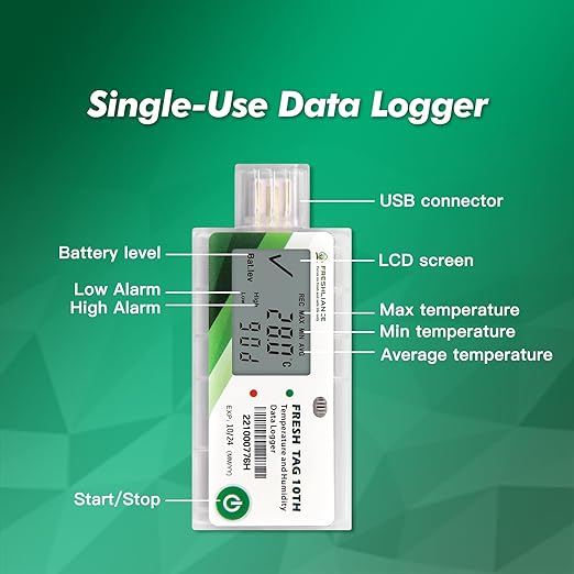 Freshliance LCD Temperature Humidity Data Logger, Single Use USB Temperature Humidity Recorder with PDF or CSV Report, 65000 Readings -22℉~158℉ High Accuracy, 30days, 10pack, Fresh Tag10TH - Image 3