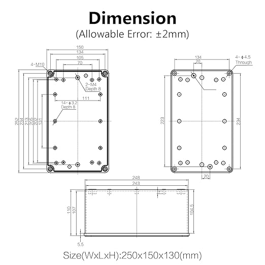 LeMotech IP67 Waterproof Junction Box ABS Plastic Project Box Dustproof Electrical Box Outdoor Enclosure for Electronics DIY Case Gray 9.8X 5.9X 5.1 inch(250mmx 150mmx 130mm) - Image 6
