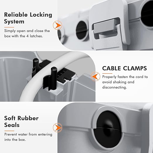 RESTMO 5-Piece Outdoor Waterproof Electrical Box Set – 12.5" x 8.5" x 5" Large & 7.1" x 2.3" x 2.3" Small, Weatherproof Boxes for Power Strip, Outlet, Plug, Socket, Timer, Holiday Light, Light Gray - Image 4