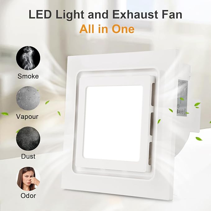 10" Ultra Quiet Bathroom Exhaust Fan with 6500K LED Light, 1.0 Sone 145 CFM, 8.3x8.3 Mount, 1500 LM Ceiling Ventilation Fan - Image 6