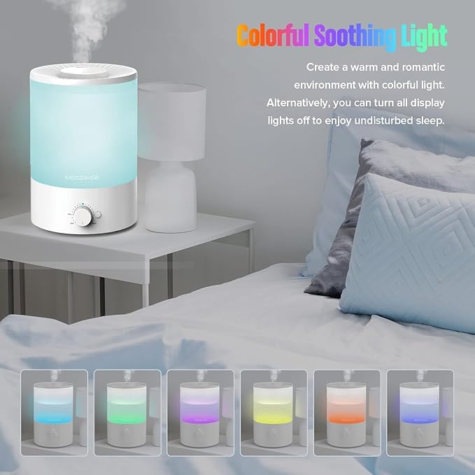 MEGAWISE 3.5L Cool Mist Humidifier – Ultra-Quiet Ultrasonic Vaporizer with Top-Fill Design, Essential Oil Diffuser, 7-Color Night Light & Auto Shut-Off - Image 5
