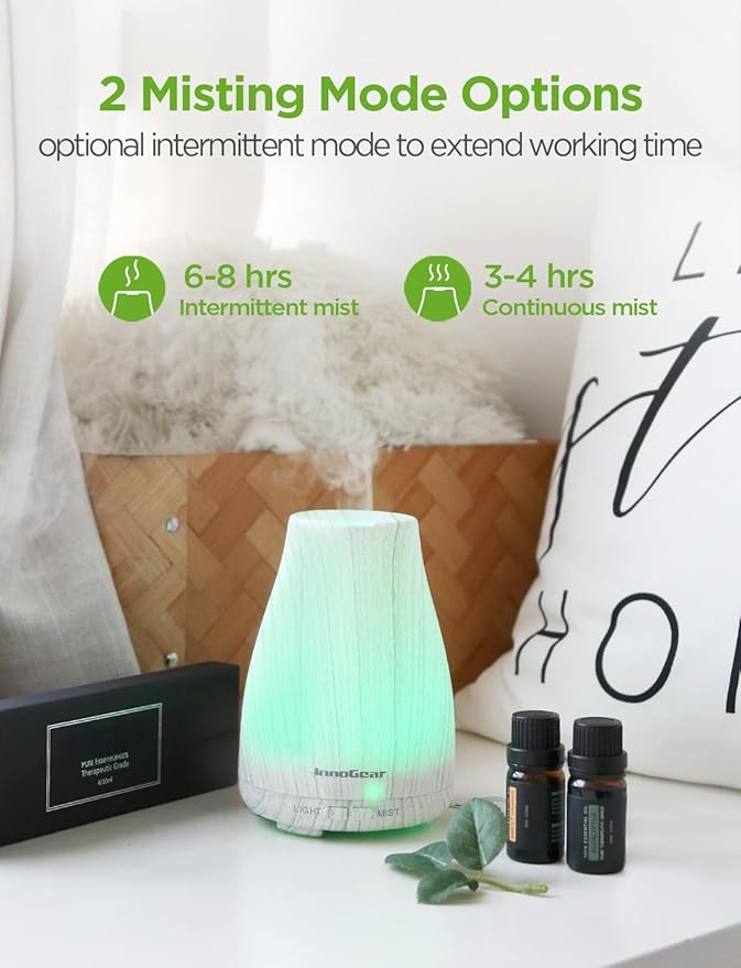 InnoGear Essential Oil Diffuser with Oils, 100ml Aromatherapy Diffuser with 6 Essential Oils Set, Aroma Cool Mist Humidifier Gift Set, Grey Wood Grain - Image 3