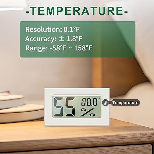 Atogou Mini Hygrometer Indoor Humidity Meter, Digital Humidity Gauge Indoor Thermometer (℉) for Home, Office, Reptile, Car, Greenhouse, Lab, Terrarium, Cellar, Humidors A02 White - Image 4