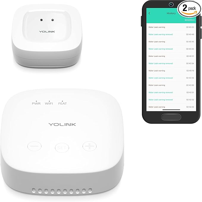 YoLink Water Leak Detection Starter Kit, w/SpeakerHub Audio/Talking Hub & Water Leak Sensor 1, LoRa Up to 1/4 Mile Open-Air Range, SMS/Text, Email & Push Notifications, w/Alexa, IFTTT, Home Assistant by YoLink