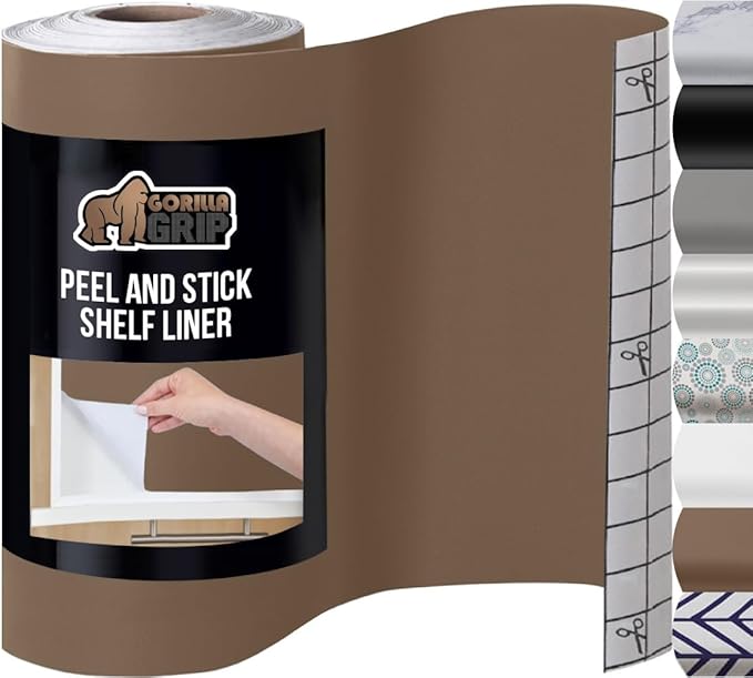 GORILLA GRIP Peel and Stick Paper, Removable Cover for Books, Shelves, Countertops, Drawers, Cabinets and Crafts, Easy Install Kitchen Decor, Shelf, Drawer, Cabinet Liners, 17.5 in x 20 FT Dark Beige by GorillaGrip