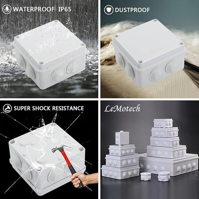 LeMotech ABS Plastic Dustproof Waterproof IP65 Junction Box Universal Electrical Project Enclosure White 3.9 x 3.9 x 2.8 inch (100 x 100 x 70 mm)(Pack of 2) - Image 8