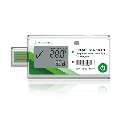 Freshliance LCD Temperature Humidity Data Logger, Single Use USB Temperature Humidity Recorder with PDF or CSV Report, 65000 Readings -22℉~158℉ High Accuracy, 90days, 1pack, Fresh Tag10TH by FRESHLIANCE