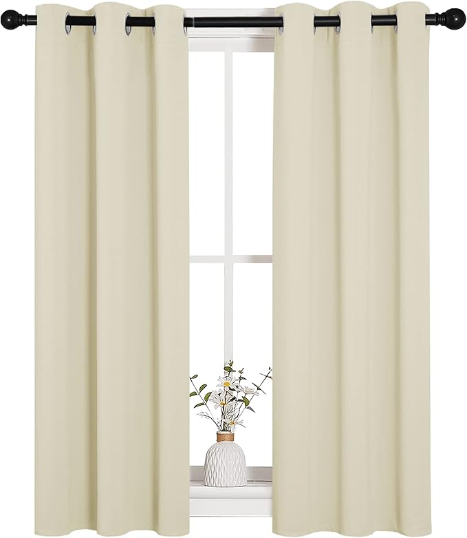 NICETOWN Room Darkening Curtain Panels for Living Room, Thermal Insulated Grommet Room Darkening Draperies/Drapes for Window (Beige, 2 Panels, W29 x L45 -Inch) - Image 2