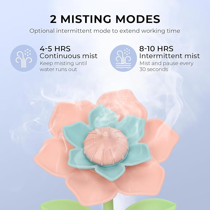 Gardenia Desktop Humidifier for Bedroom, Quiet Cool Mist Humidifier with Diffuser and LED Night Light, Auto Shut-Off, 260 ML Portable Humidifier for Car Outdoor, Home, Indoor, Nursery, Plant (Pink) - Image 5