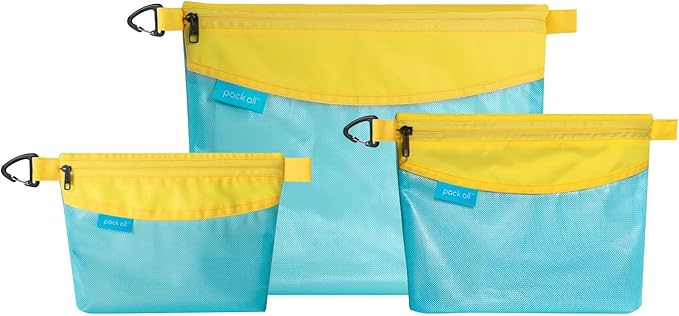 pack all 3 Pcs Water-Resistant Material Zipper Pouch Set, Mesh Zipper Bags for Storage, Travel, Office (Blue) by packall