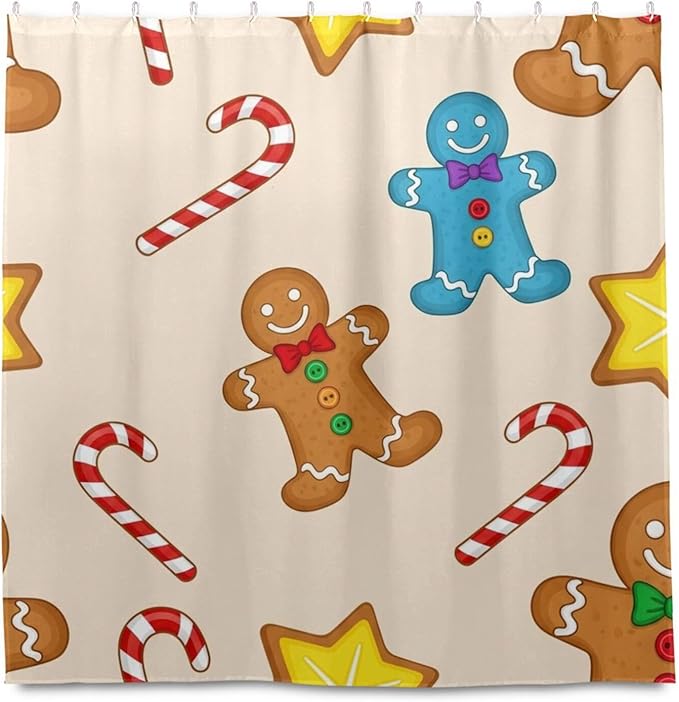 Christmas Gingerbread Beige Shower Curtain Liner 72×72 inch for Bathroom Curtain Anti Mold Shower Curtain with Hooks Bathroom Accessories - Image 2