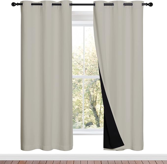 NICETOWN 100% Blackout Window Curtain Panels, Full Light Blocking Drapes with Black Liner for Nursery, 72-inch Drop Thermal Insulated Draperies (Natural, 2 Pieces, 42-inch Wide Per Panel) by NICETOWN