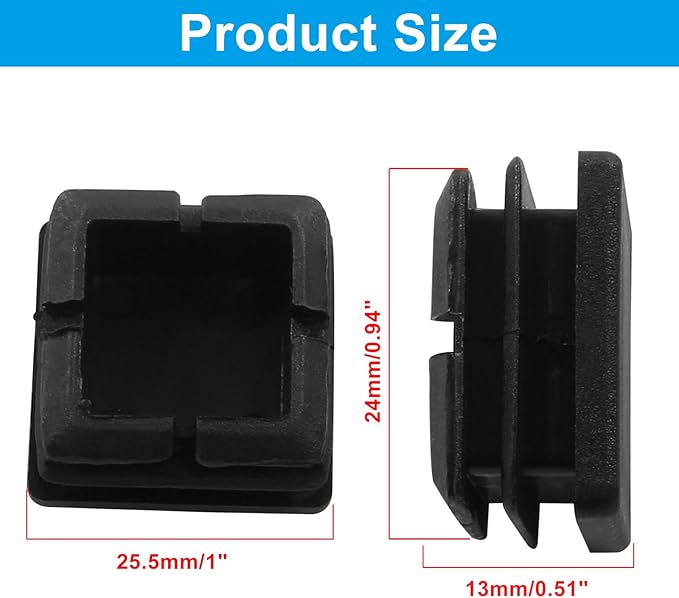 12 Pack 1" Square Plastic Plugs, Black Tubing End Caps Plugs Insert for Square Tube and Furniture Legs - Image 2
