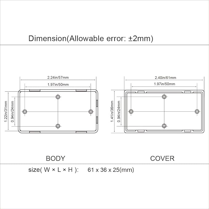 LeMotech 5Pcs ABS Plastic Electrical Project Case Power Junction Box, Project Box Black 2.4 x 1.4 x 1.0 inch (61 x 36 x 25 mm) - Image 8