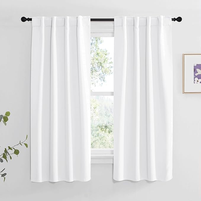 NICETOWM Window Treatment Curtain Panels - (White Color) W34 x L45, 2 Pieces, Semi Blackout Window Treatment Drape Panel for Kids Bedroom by NICETOWN