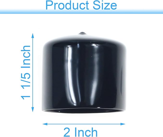 Acocony 2 Inch Rubber Cap Round Rubber End Caps PVC Flexible Protector Plastic Plugs for Round Holes Black Pack of 8 - Image 2