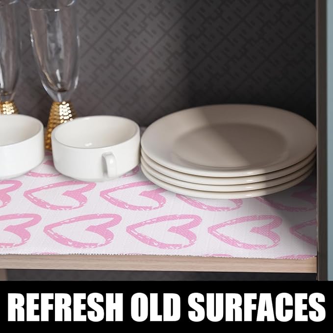 Pink Heart Drawer Liner for Cabinets, Shelf Liner Non-Adhesive and Strong Non-Slip Cabinet Drawer Liners for Kitchen,Table,Bookshelves,Waterproof Cupboard Liners,12IN x 10FT - Image 5