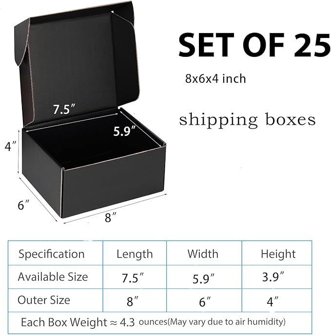 Small Shipping Boxes 8x6x4 Inch (25 Pack) - Sturdy Black Corrugated Cardboard Boxes for Small Business, Ecommerce, Mailing & Packaging | Recyclable Gift & Storage Boxes - Image 2