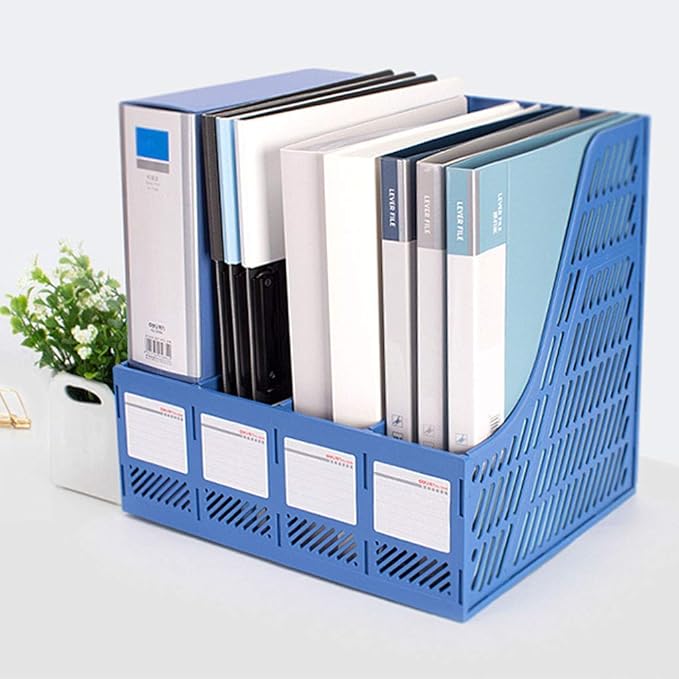 SAYEEC Sturdy Magazine Organizer Folder Desktop 4 Compartment File Holders Plastic Frames File Dividers Document Cabinet Rack Storage Box for Office Home School Blue - Image 8